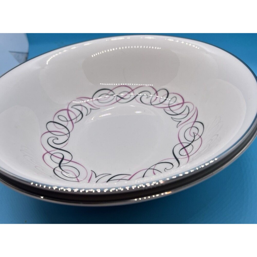 2 Mid-century modern 9” Serving Bowls pink gray Swirls Park Lane MCM  silver